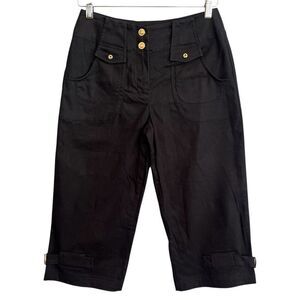 St John Sport Wide Leg Capri Pants Womens 2 Black Gold Old Money Equestrian Chic